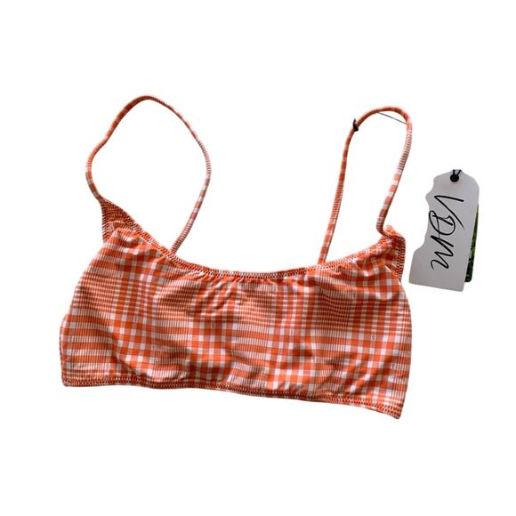 VDM Revolve Sienna Orange and White Plaid Print Swimwear Bikini Top Small - Picture 6 of 7